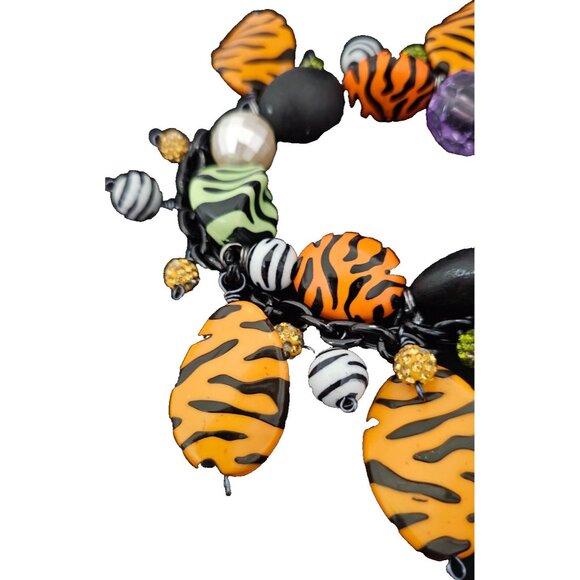 Tiger Print Stretch Charm Bracelet, Colorful Beads, Animal Print, Jungle, Safari - Picture 2 of 6